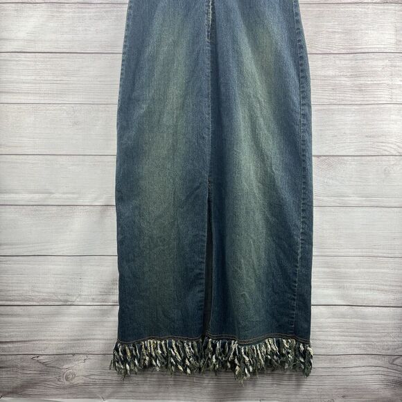 Raw Hem Maxi Denim Shirt Dress‎ Size S Sleeveless V-Neck Retro 90’ Y2K - Picture 4 of 10